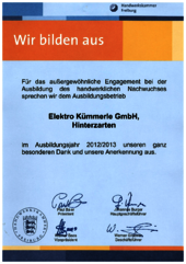 Anerkennung des außergewöhnlichen Engagements bei der Ausbildung